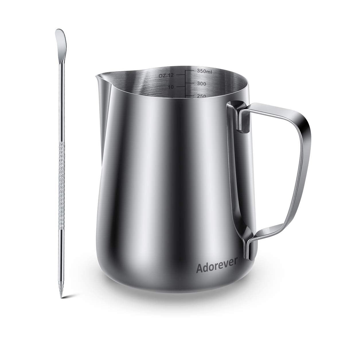 Milk Frothing Pitcher, 8.5oz/12oz/20oz/32oz/50oz/66oz Milk Frother Cup Stainless Steel, Espresso Accessories, Milk Steaming Pitchers Coffee Cappuccino Latte Art Barista Milk Jug Cup with Art Pen,12oz