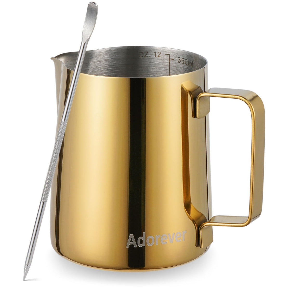 Milk Frothing Pitcher, 8.5oz/12oz/20oz/32oz/50oz/66oz Milk Frother Cup Stainless Steel, Espresso Accessories, Milk Steaming Pitchers Coffee Cappuccino Latte Art Barista Milk Jug Cup with Art Pen,12oz