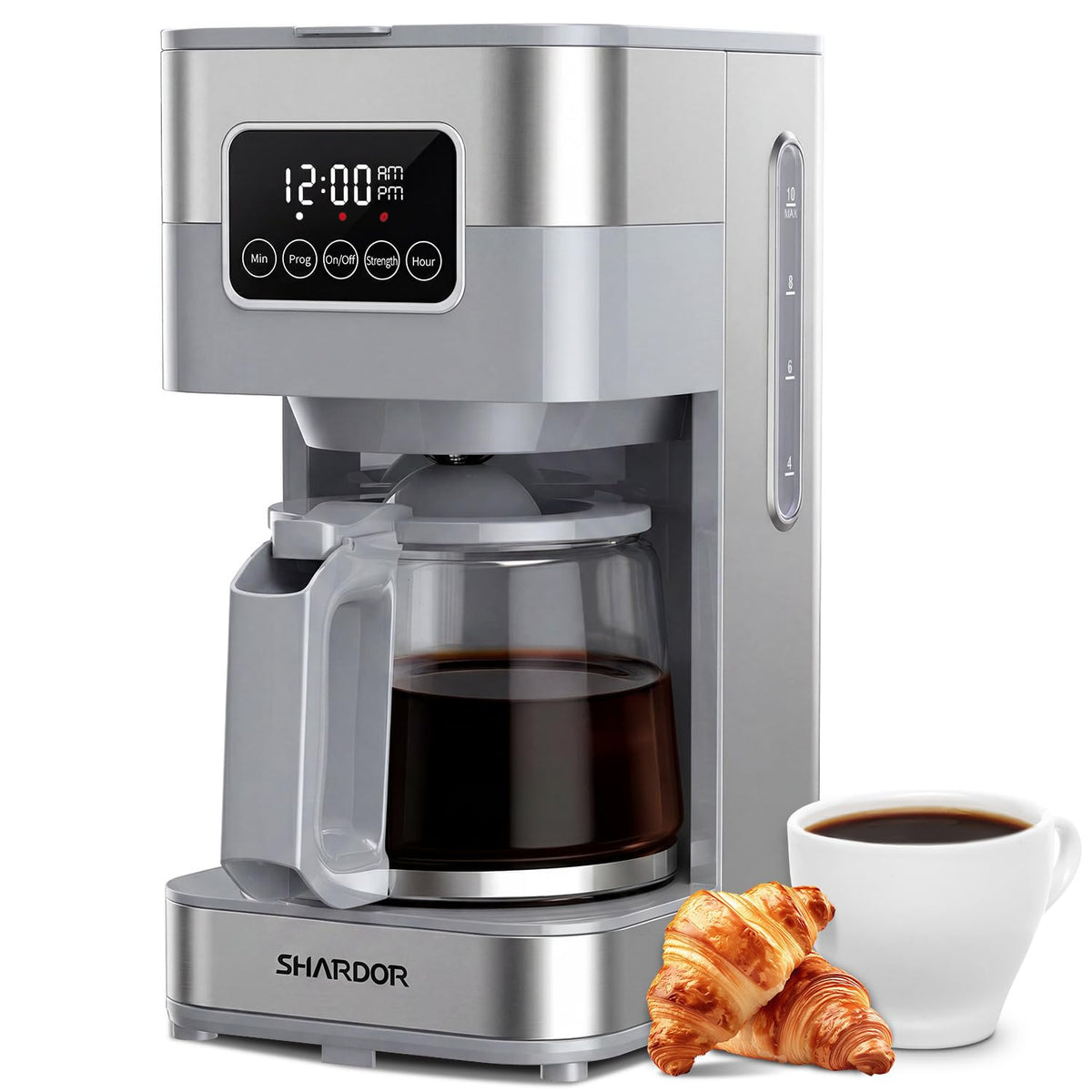 SHARDOR 10-Cup Programmable Coffee Maker, Regular & Strong Brew Drip Coffee Machine for Home and Office, Auto Shut Off, Permanent Filter, Silver