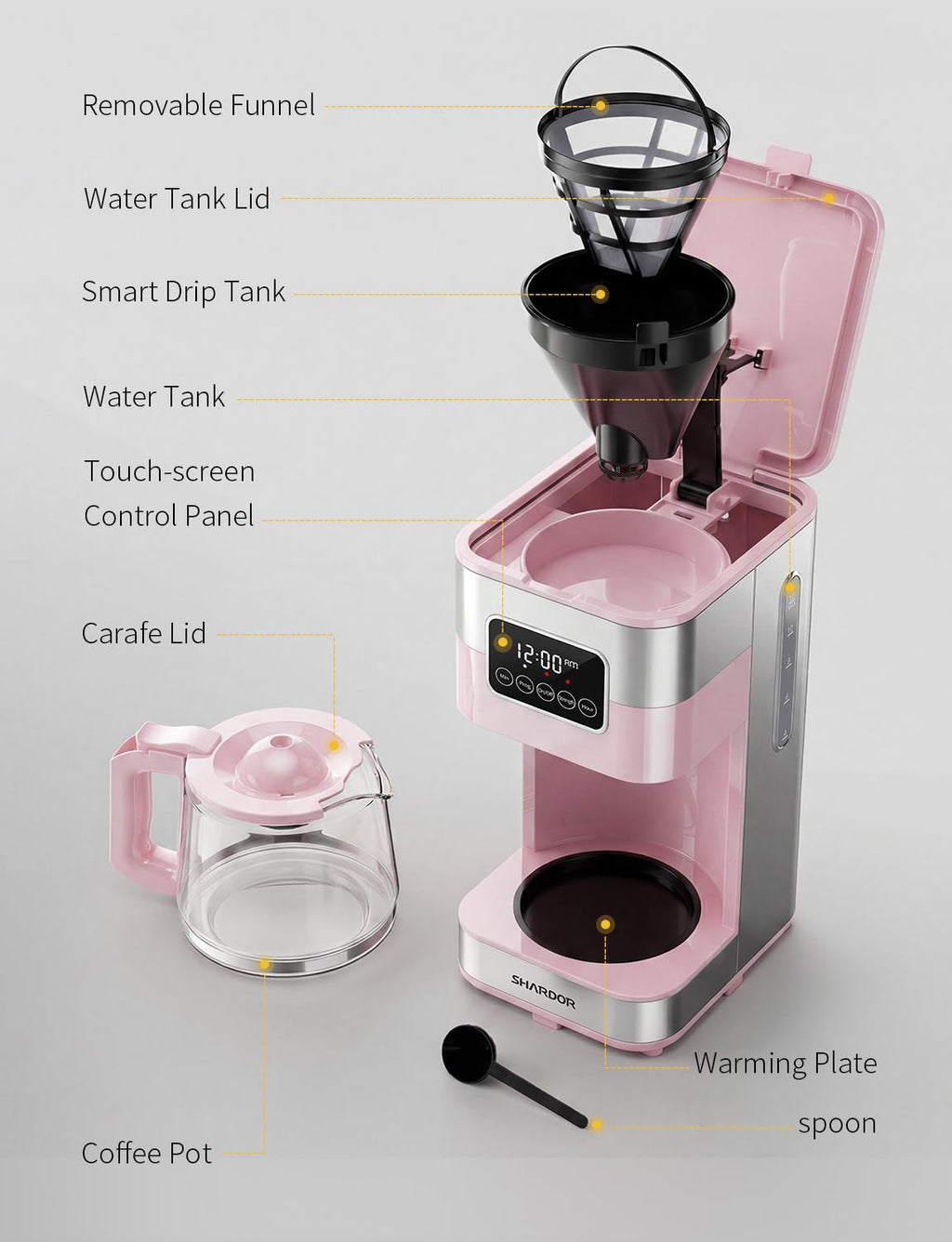 SHARDOR 10-Cup Programmable Coffee Maker, Regular & Strong Brew Drip Coffee Machine for Home and Office, Auto Shut Off, Permanent Filter, Silver
