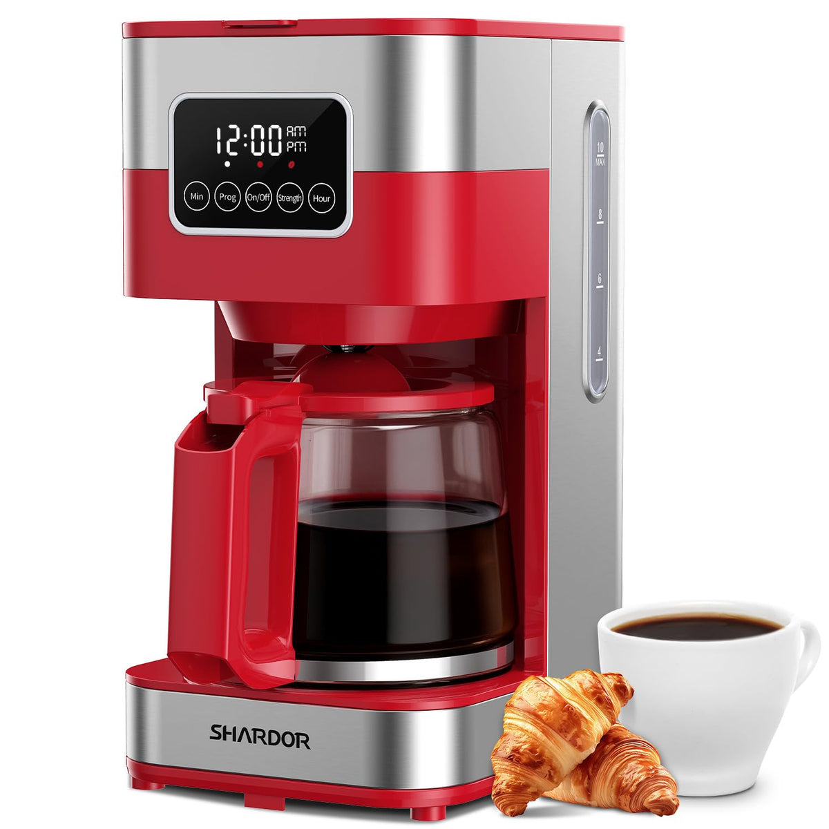 SHARDOR 10-Cup Programmable Coffee Maker, Regular & Strong Brew Drip Coffee Machine for Home and Office, Auto Shut Off, Permanent Filter, Silver