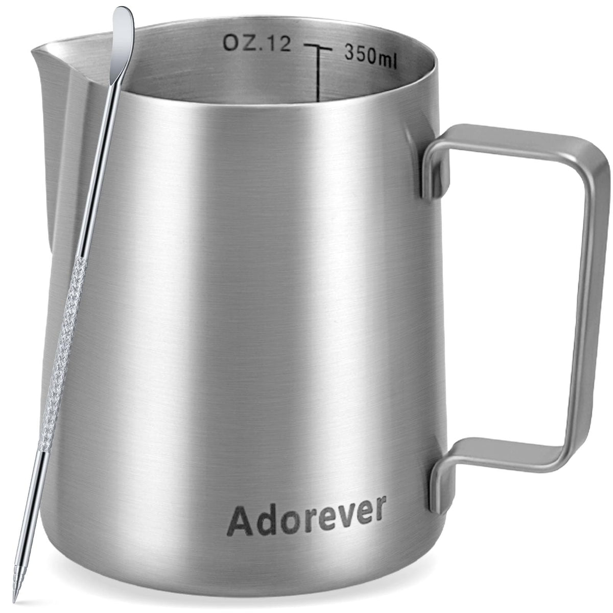 Milk Frothing Pitcher, 8.5oz/12oz/20oz/32oz/50oz/66oz Milk Frother Cup Stainless Steel, Espresso Accessories, Milk Steaming Pitchers Coffee Cappuccino Latte Art Barista Milk Jug Cup with Art Pen,12oz