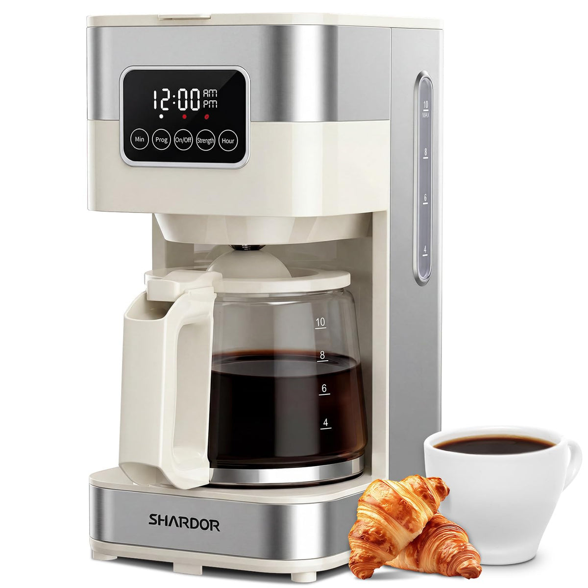 SHARDOR 10-Cup Programmable Coffee Maker, Regular & Strong Brew Drip Coffee Machine for Home and Office, Auto Shut Off, Permanent Filter, Silver