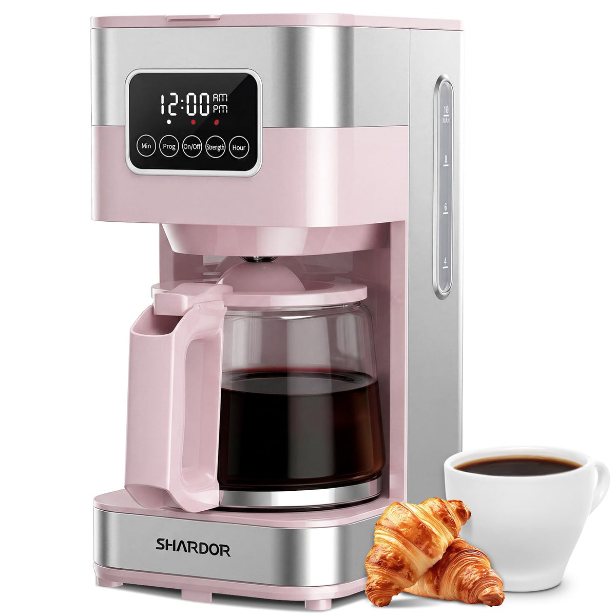 SHARDOR 10-Cup Programmable Coffee Maker, Regular & Strong Brew Drip Coffee Machine for Home and Office, Auto Shut Off, Permanent Filter, Silver