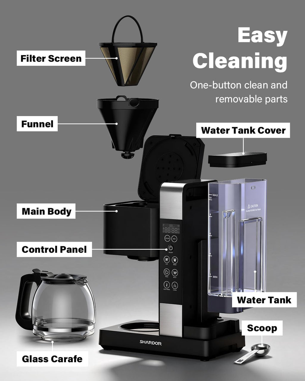 SHARDOR 10-Cup Programmable Drip Coffee Maker, LED Display,Smart Memory