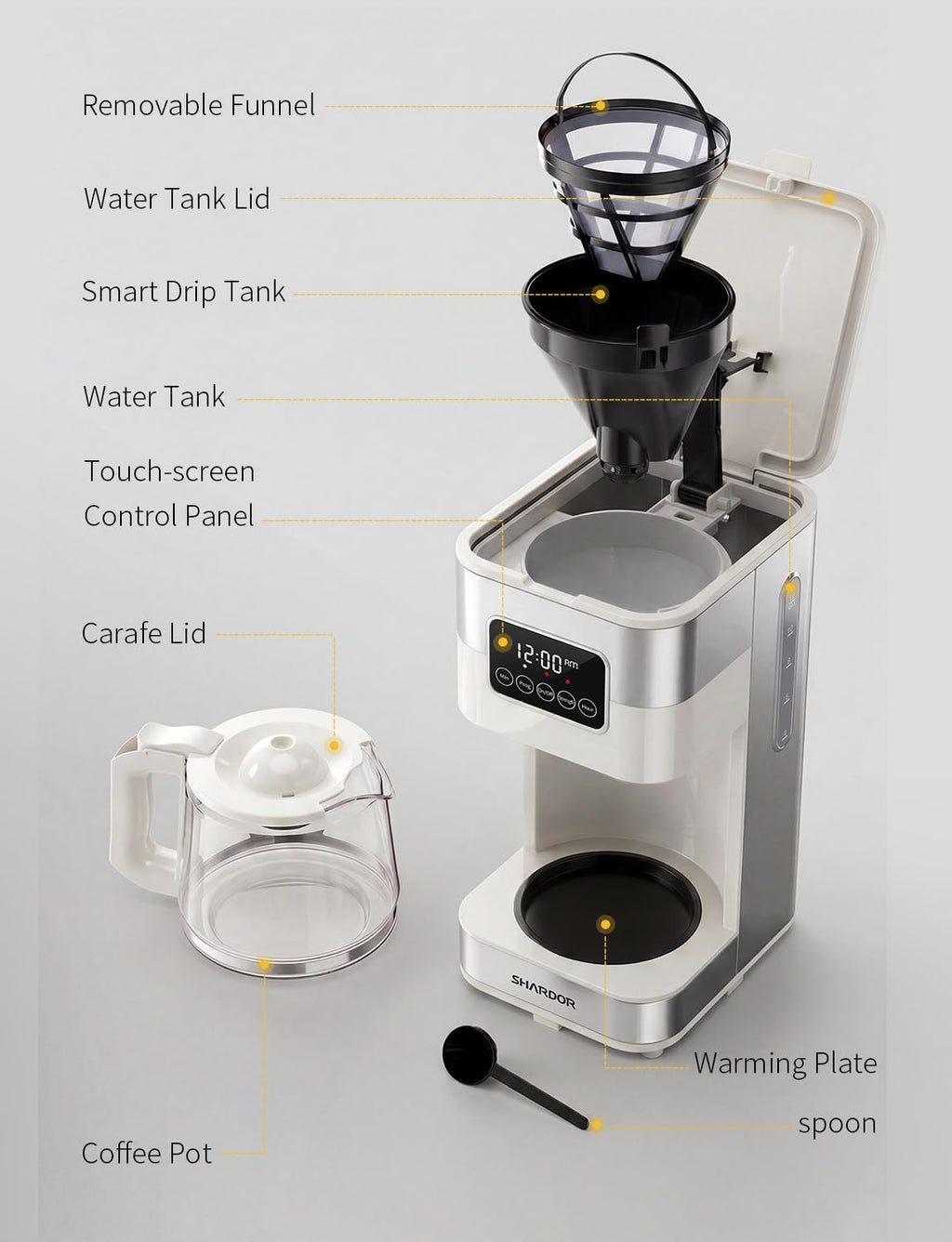 SHARDOR 10-Cup Programmable Coffee Maker, Regular & Strong Brew Drip Coffee Machine for Home and Office, Auto Shut Off, Permanent Filter, Silver