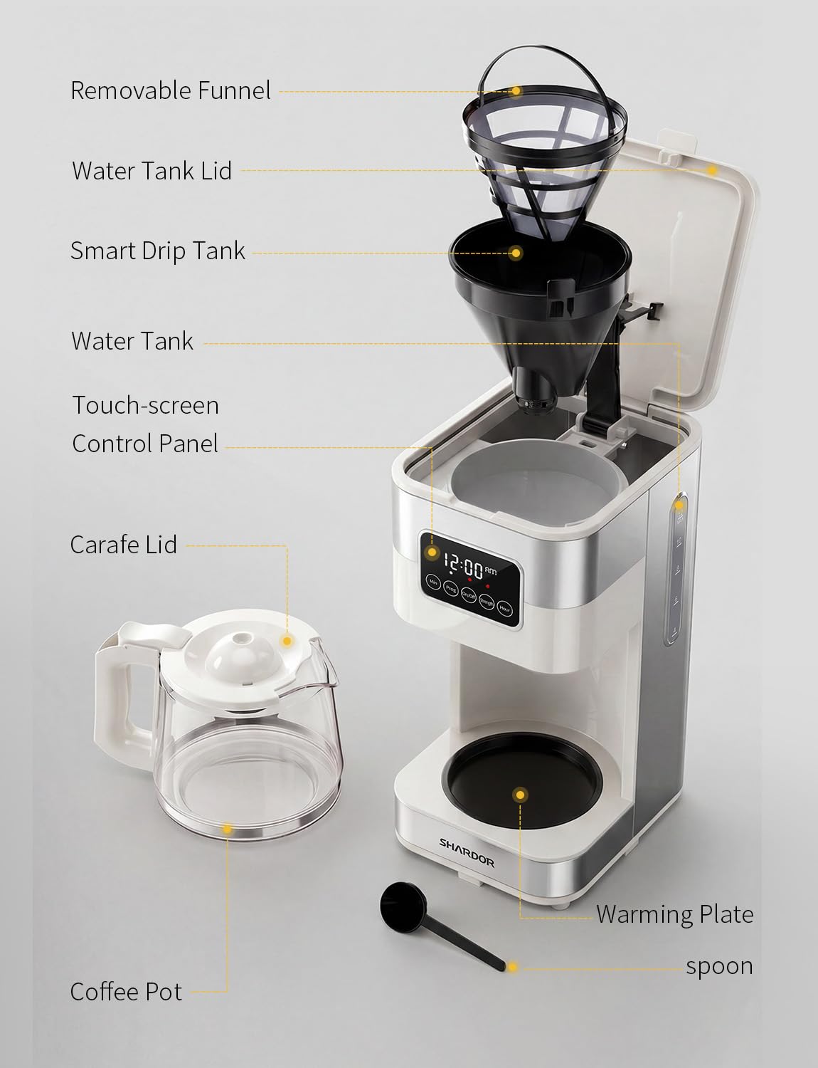 SHARDOR 10-Cup Programmable Coffee Maker, Regular & Strong Brew Drip Coffee Machine for Home and Office, Auto Shut Off, Permanent Filter, Silver