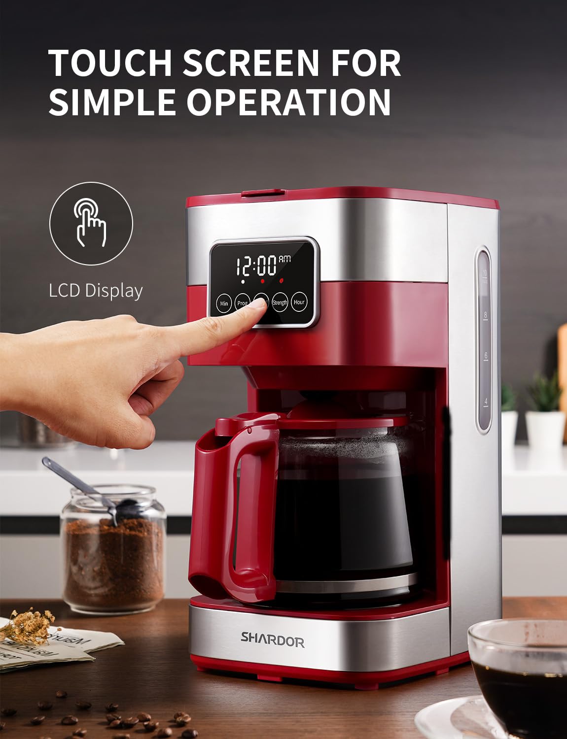 SHARDOR 10-Cup Programmable Coffee Maker, Regular & Strong Brew Drip Coffee Machine for Home and Office, Auto Shut Off, Permanent Filter, Silver