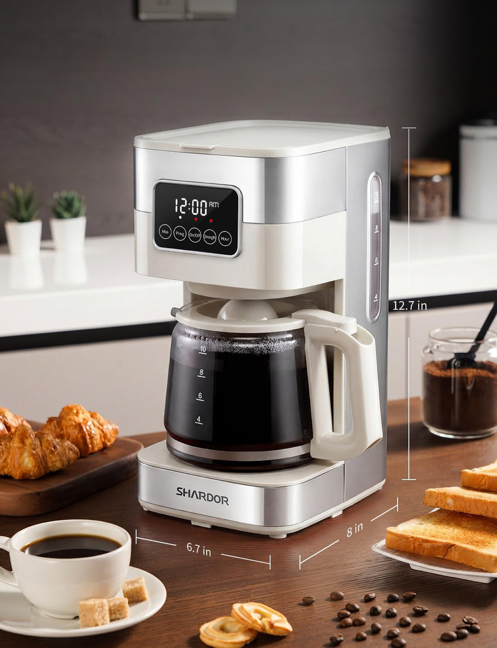 SHARDOR 10-Cup Programmable Coffee Maker, Regular & Strong Brew Drip Coffee Machine for Home and Office, Auto Shut Off, Permanent Filter, Silver