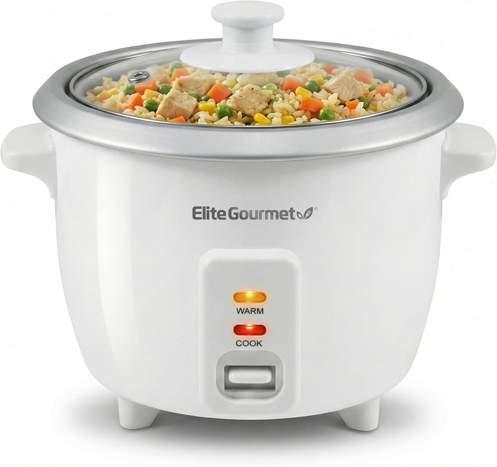Elite Gourmet ERC-003X Rice Cooker, Keep Warm, White, 6 Cups Cooked | 3 Cups Uncooked - Also Makes Soups, Stews, Grains and Hot Cereals for Versatile One-Pot Meals