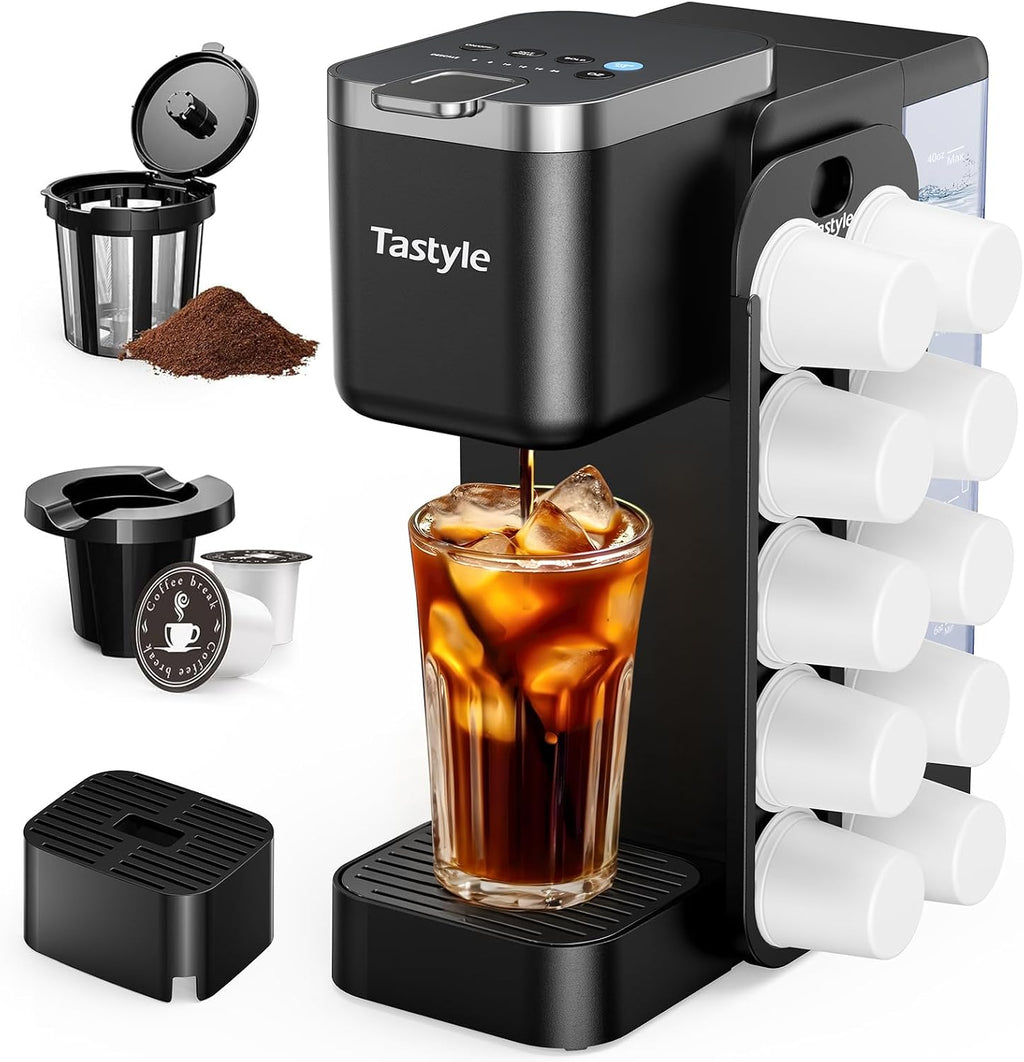 Tastyle Hot & Iced Coffee Maker with Magnetic K-Pod Holder, Fits 7.3'' Mug