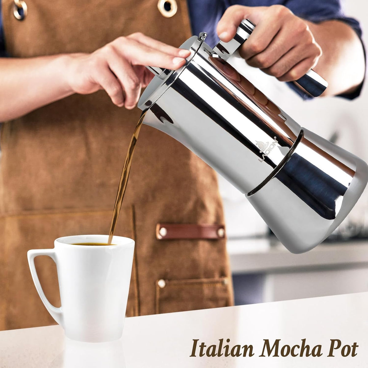 LAOION Stovetop Espresso Maker, 12Cup 17.5 oz Moka Pot, Stainless Steel