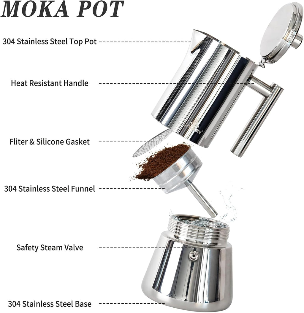 LAOION Stovetop Espresso Maker, 12Cup 17.5 oz Moka Pot, Stainless Steel