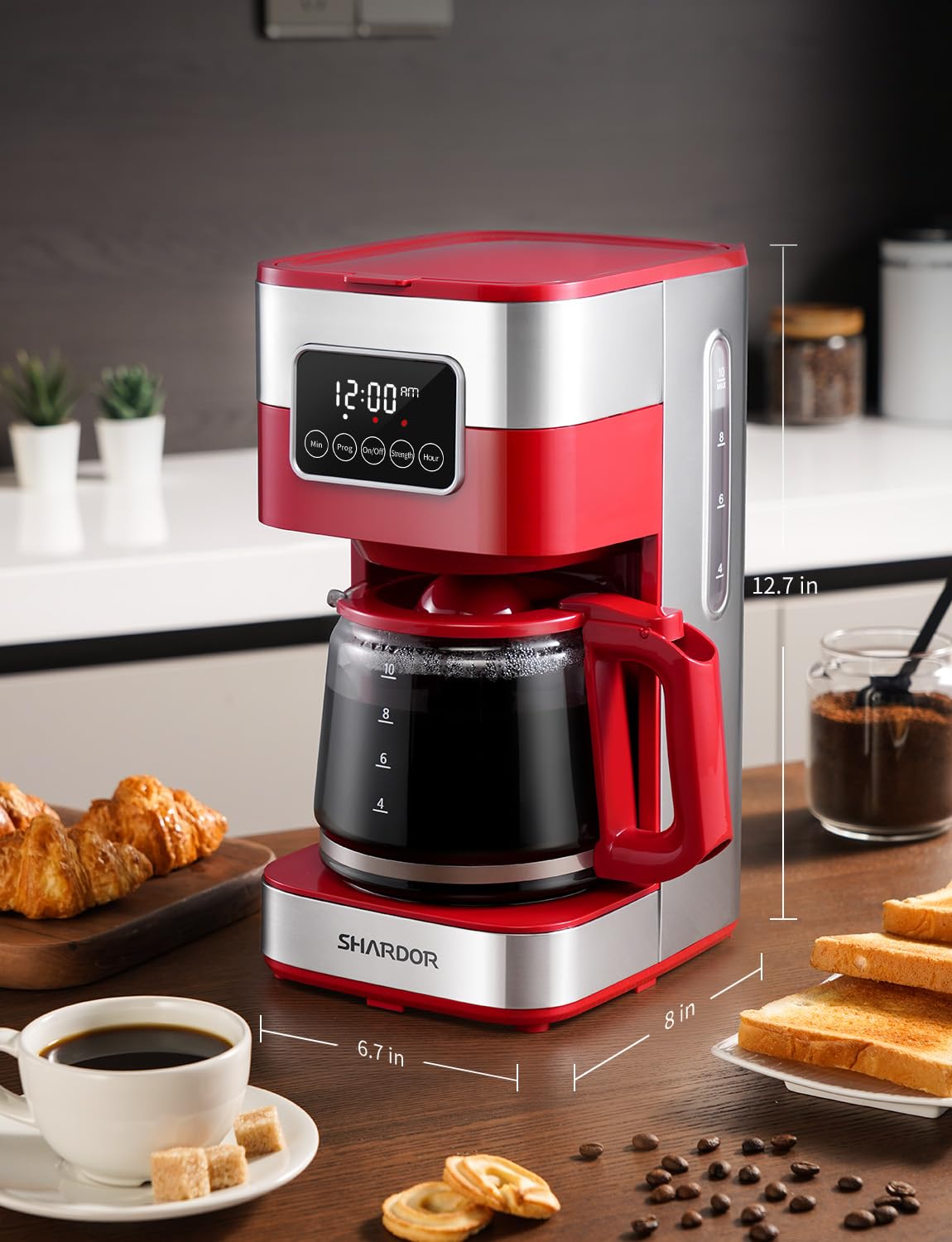 SHARDOR 10-Cup Programmable Coffee Maker, Regular & Strong Brew Drip Coffee Machine for Home and Office, Auto Shut Off, Permanent Filter, Silver