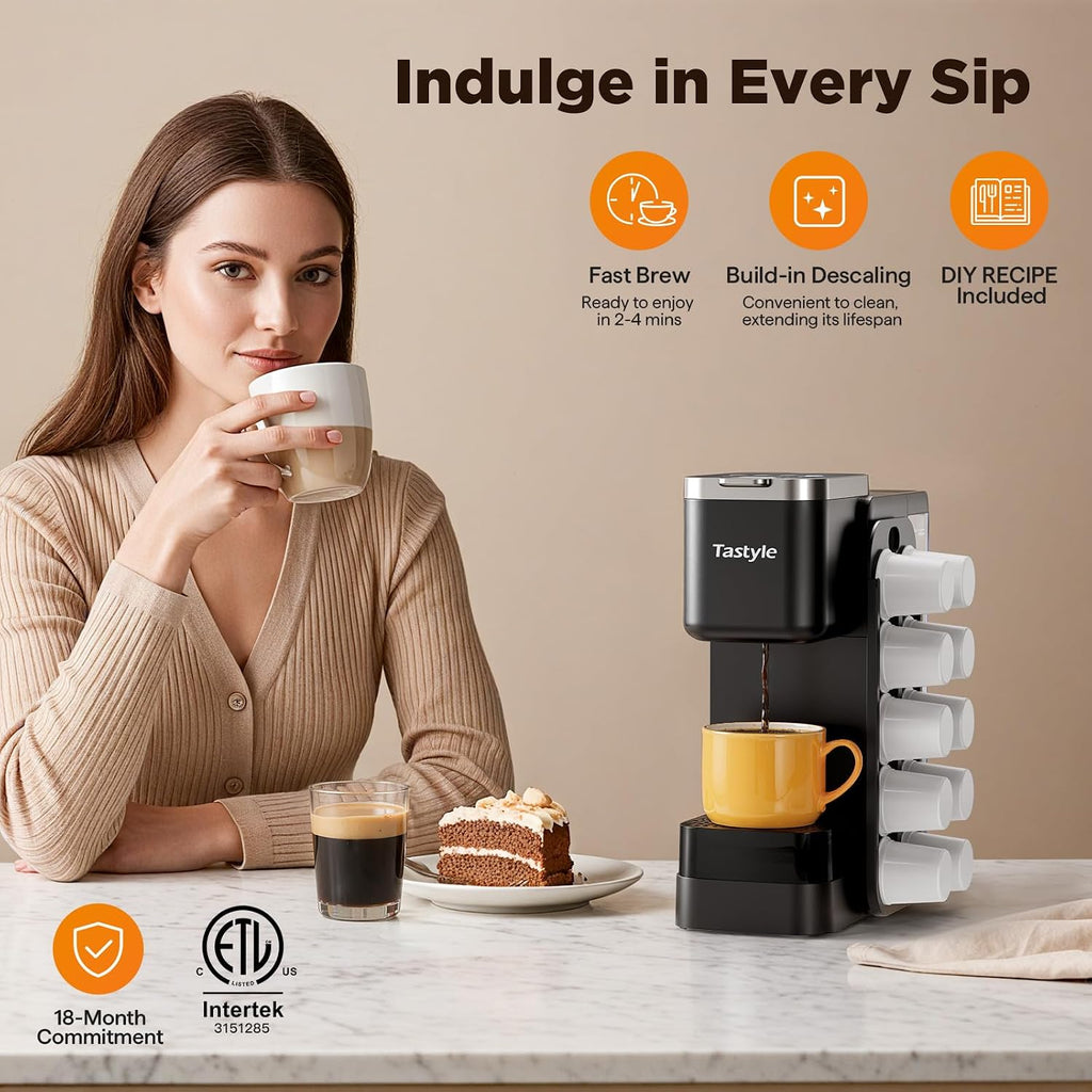 Tastyle Hot & Iced Coffee Maker with Magnetic K-Pod Holder, Fits 7.3'' Mug