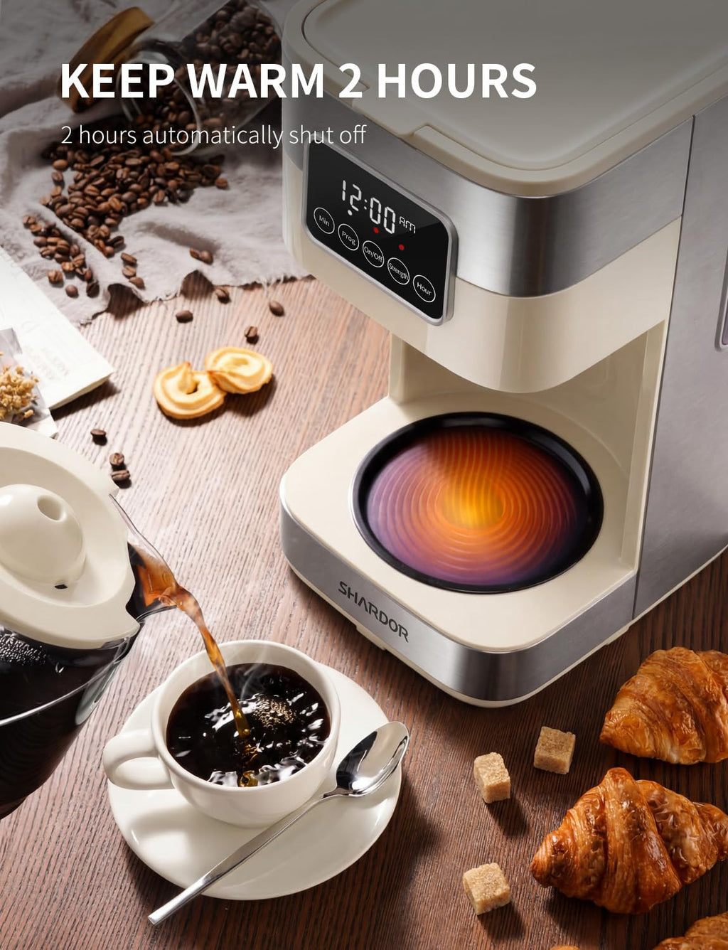SHARDOR 10-Cup Programmable Coffee Maker, Regular & Strong Brew Drip Coffee Machine for Home and Office, Auto Shut Off, Permanent Filter, Silver