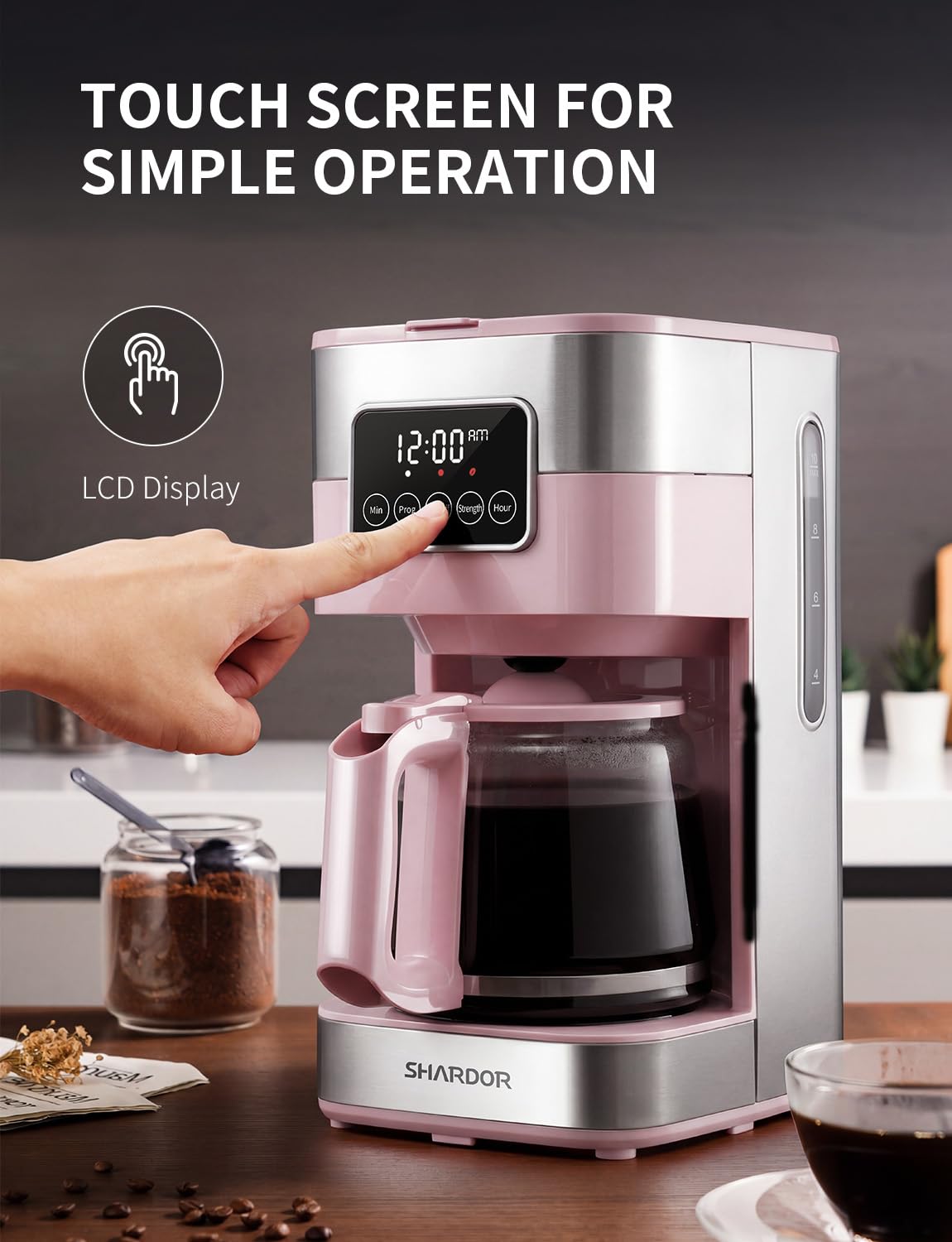 SHARDOR 10-Cup Programmable Coffee Maker, Regular & Strong Brew Drip Coffee Machine for Home and Office, Auto Shut Off, Permanent Filter, Silver