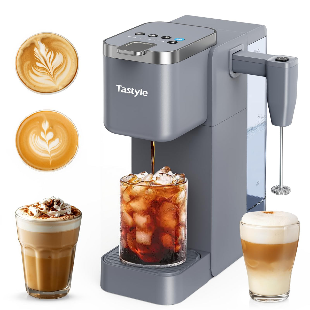 Tastyle Single Serve Coffee Maker with Built-in Detachable Milk Frother