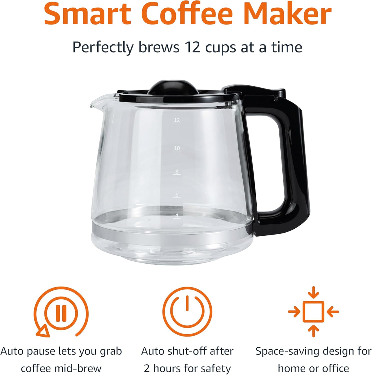 Amazon Basics 5 Cup Drip Coffee Maker with Glass Coffee Pot (0.8 Qt), Auto Shut-off, Auto Pause, Removable Filter Basket, Matte Black