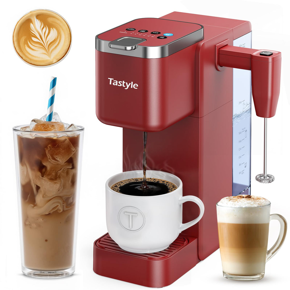 Tastyle Single Serve Coffee Maker with Built-in Detachable Milk Frother