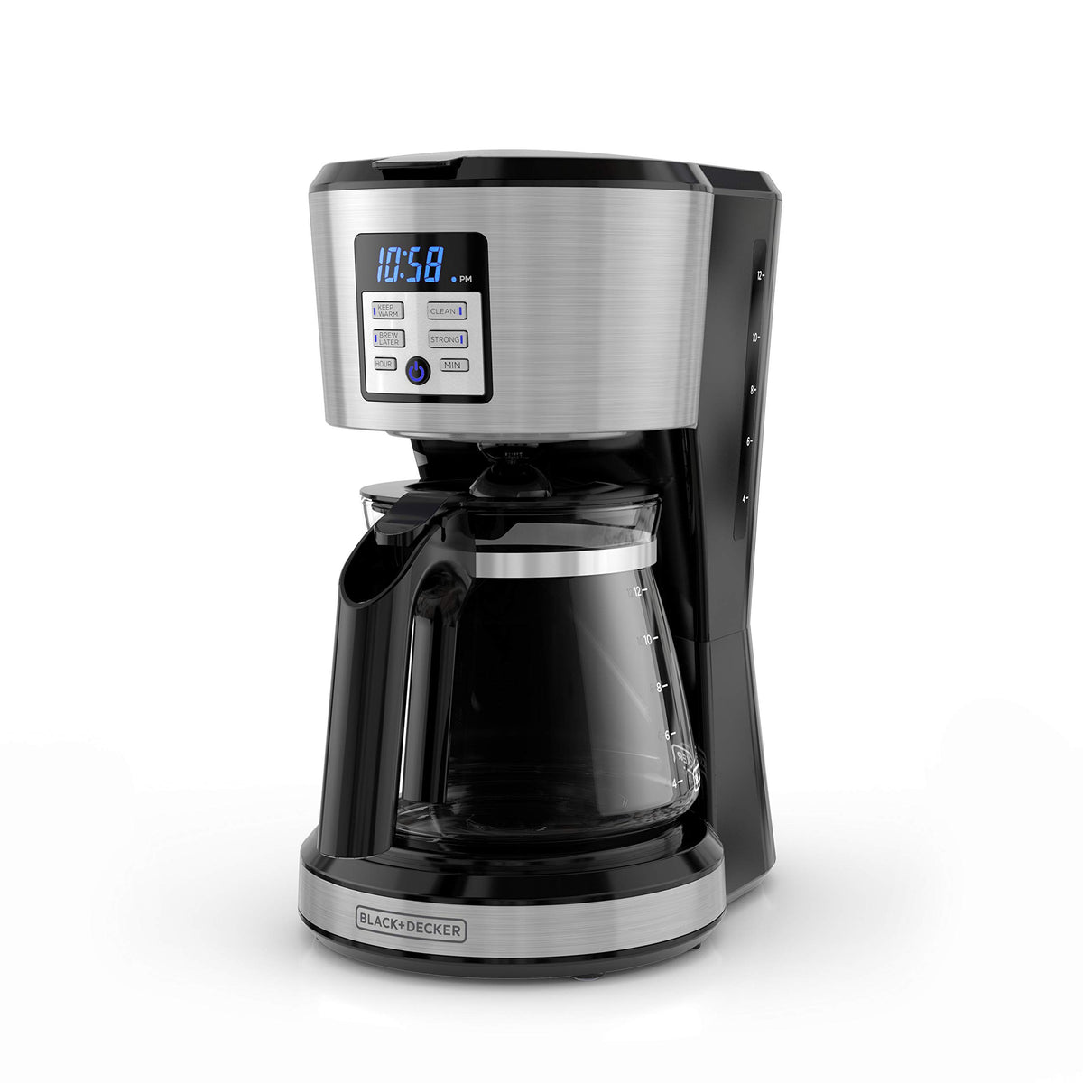 BLACK+DECKER 12-Cup Coffee Maker with Easy On/Off Switch, Easy Pour, Non-Drip Carafe with Removable Filter Basket, Vortex Technology, Black