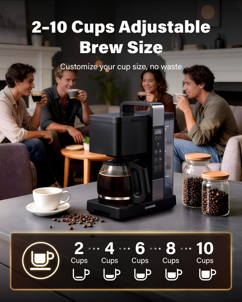 SHARDOR 10-Cup Programmable Drip Coffee Maker, LED Display,Smart Memory