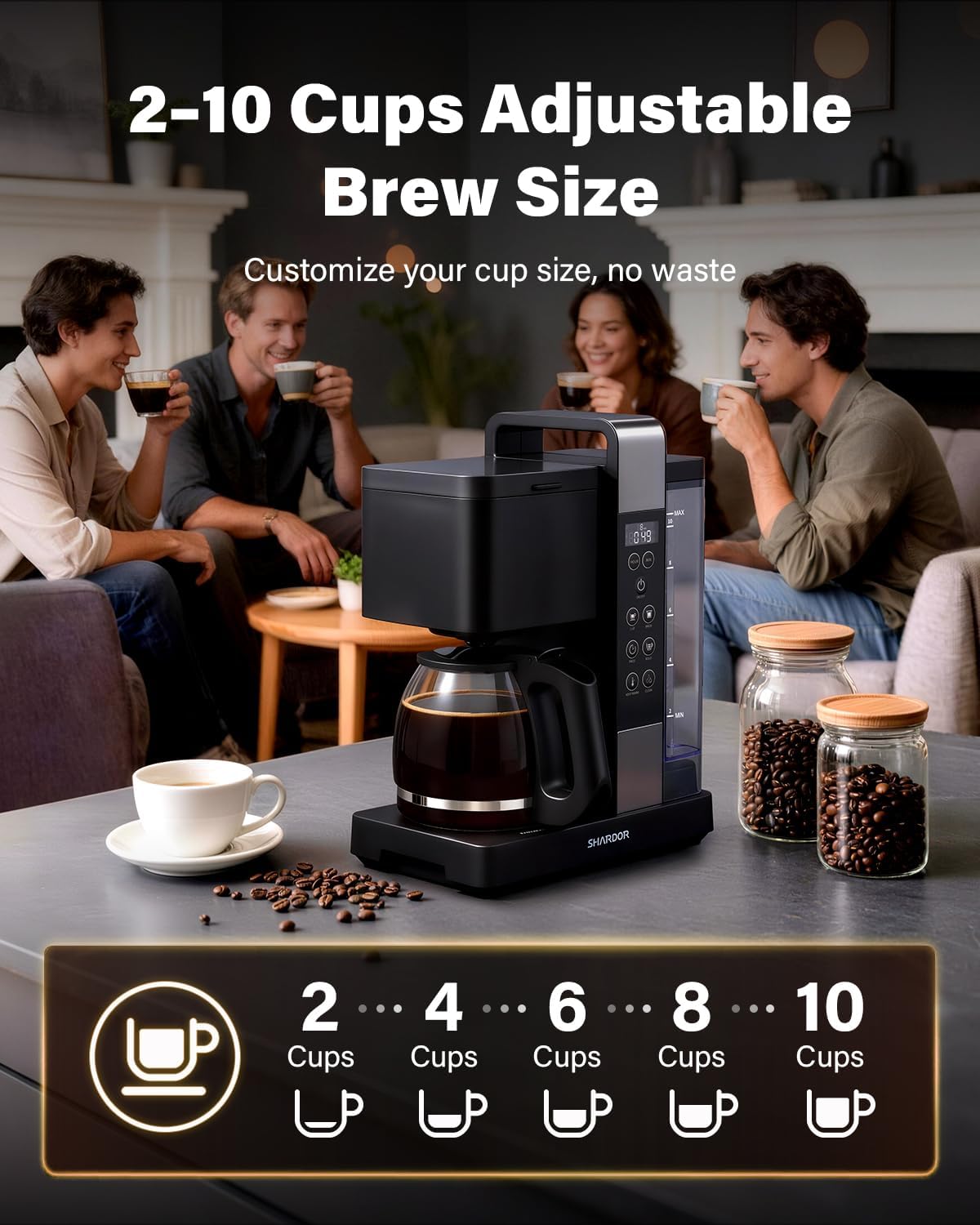 SHARDOR 10-Cup Programmable Drip Coffee Maker, LED Display,Smart Memory