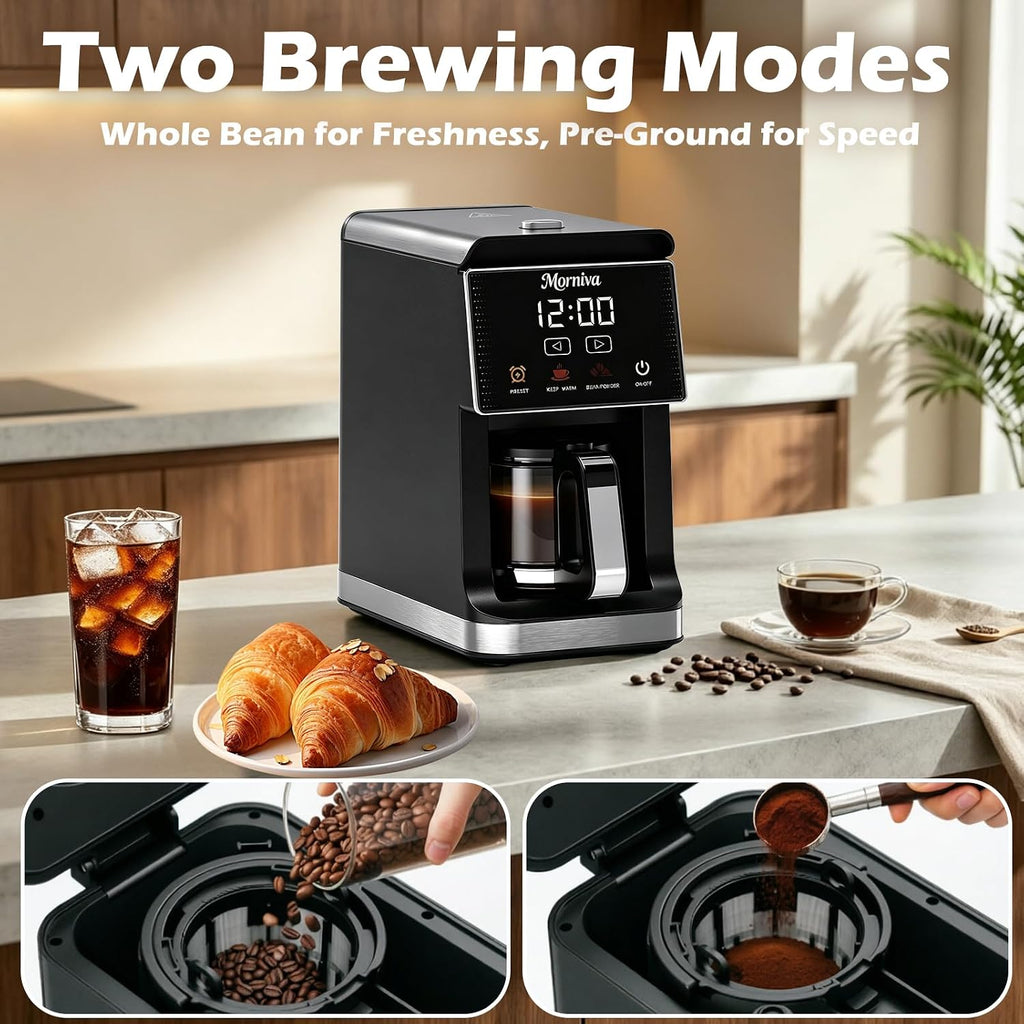 Drip Coffee Maker with Built-In Grinder 5-Cup