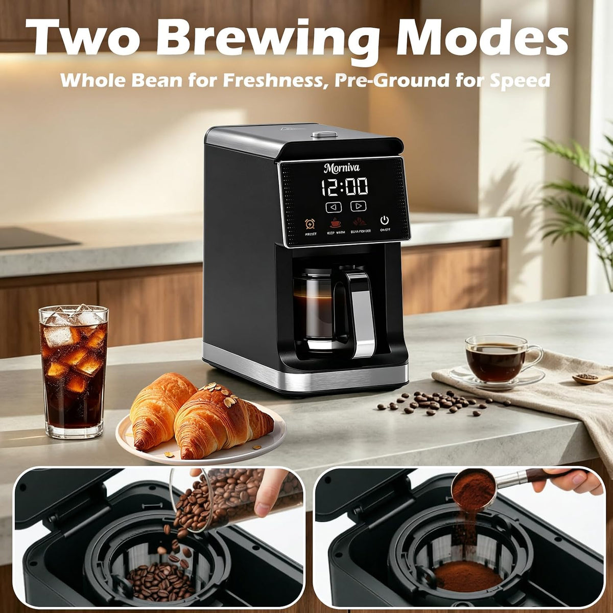 Drip Coffee Maker with Built-In Grinder 5-Cup