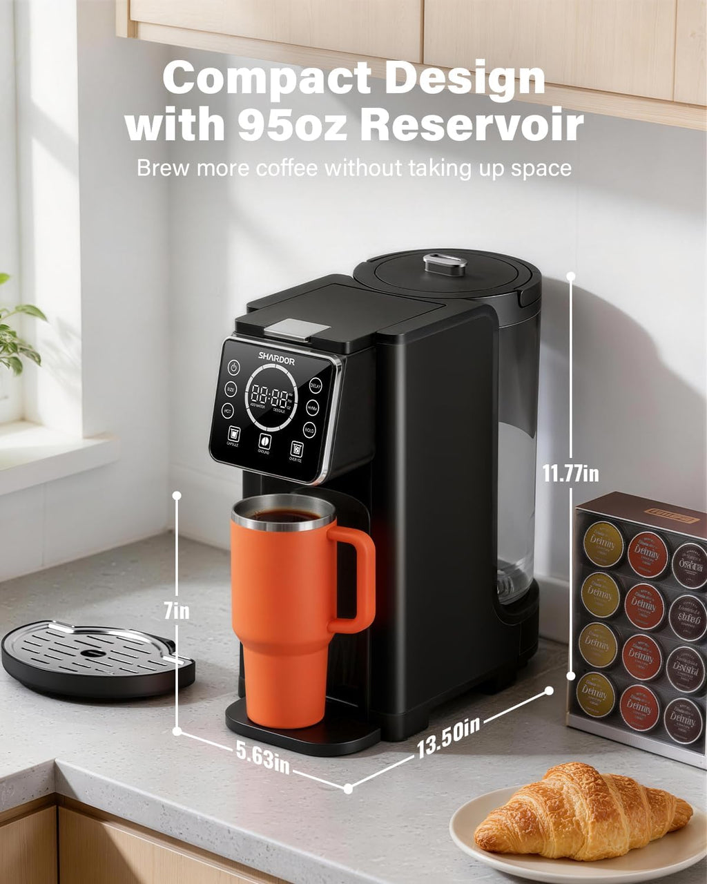 SHARDOR Single Serve & Carafe Coffee Maker, Hot & Iced Coffee Machine for K Cup Pods & Grounds, 6-32oz Brew Sizes, 95oz Removable Water Reservoir, 5 Cup Thermal Carafe, 24H Programmable, Matte Black