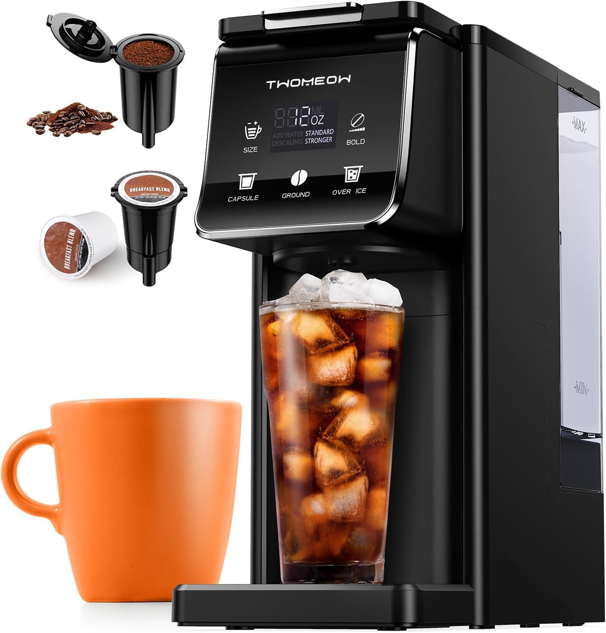 Coffee Maker Hot & Iced Single Cup Coffee Machine K Cup & Grounds