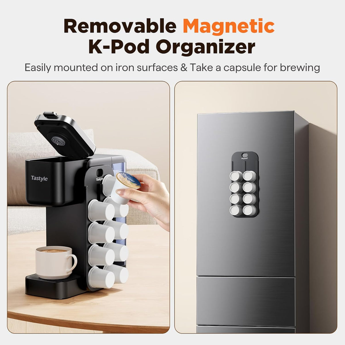 Tastyle Hot & Iced Coffee Maker with Magnetic K-Pod Holder, Fits 7.3'' Mug