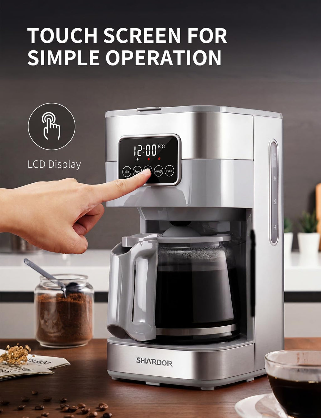 SHARDOR 10-Cup Programmable Coffee Maker, Regular & Strong Brew Drip Coffee Machine for Home and Office, Auto Shut Off, Permanent Filter, Silver
