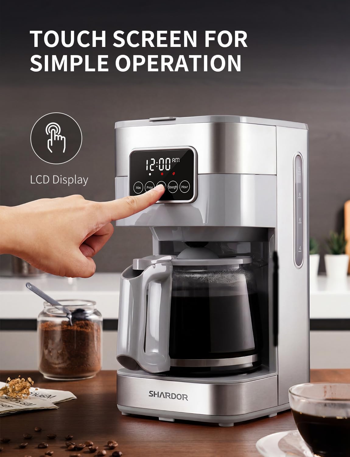 SHARDOR 10-Cup Programmable Coffee Maker, Regular & Strong Brew Drip Coffee Machine for Home and Office, Auto Shut Off, Permanent Filter, Silver