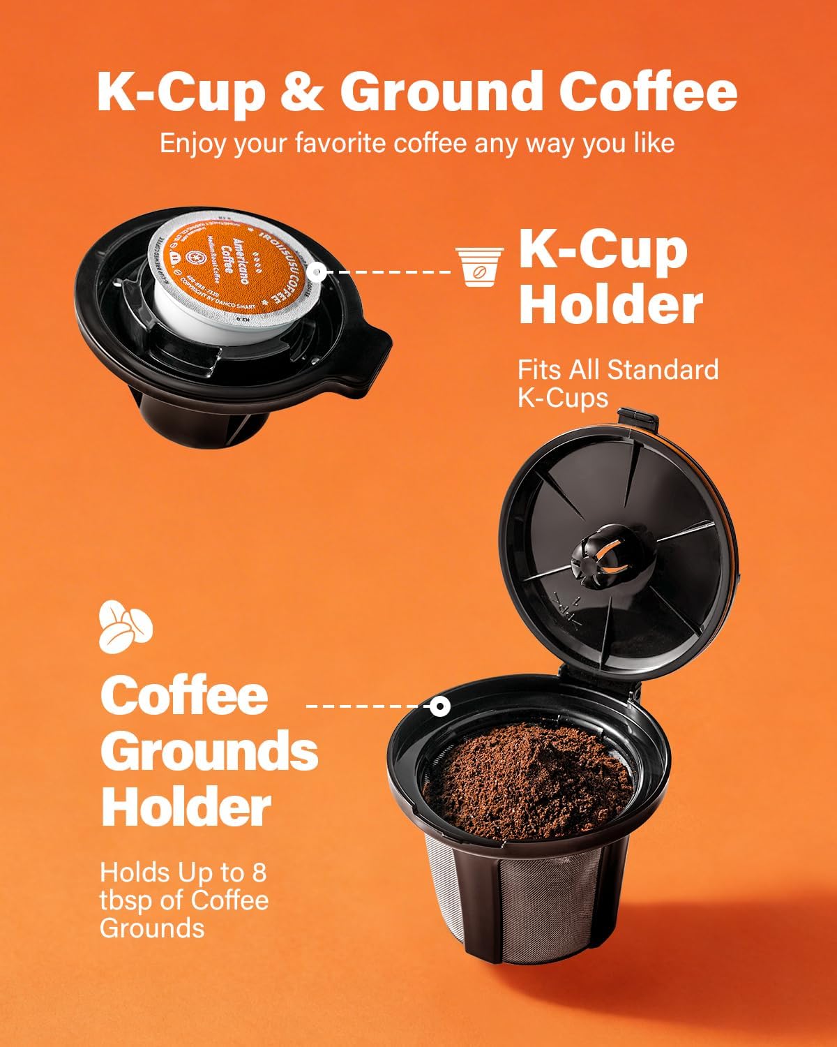 SHARDOR Single Serve & Carafe Coffee Maker, Hot & Iced Coffee Machine for K Cup Pods & Grounds, 6-32oz Brew Sizes, 95oz Removable Water Reservoir, 5 Cup Thermal Carafe, 24H Programmable, Matte Black