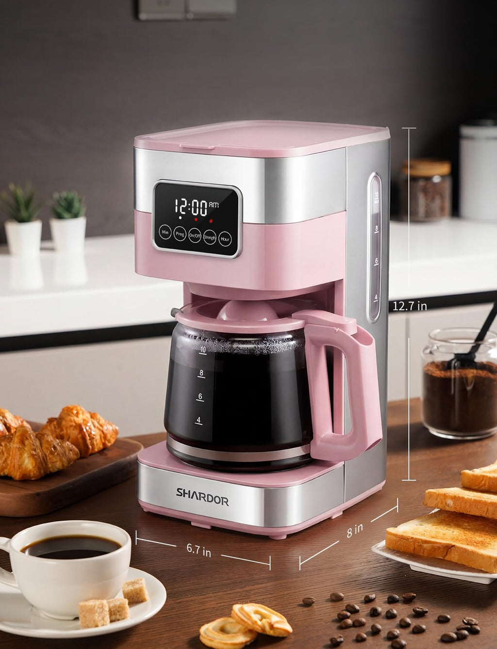 SHARDOR 10-Cup Programmable Coffee Maker, Regular & Strong Brew Drip Coffee Machine for Home and Office, Auto Shut Off, Permanent Filter, Silver