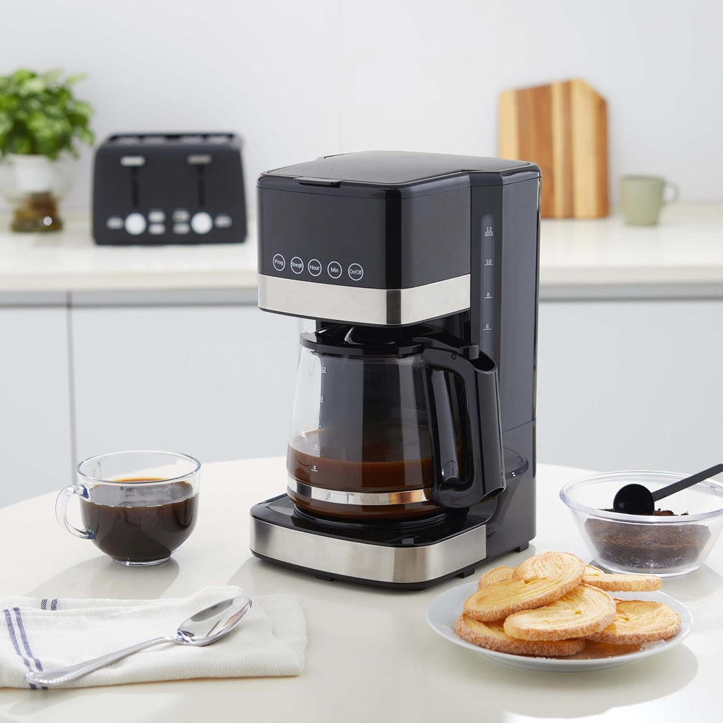 Amazon Basics 5 Cup Drip Coffee Maker with Glass Coffee Pot (0.8 Qt), Auto Shut-off, Auto Pause, Removable Filter Basket, Matte Black