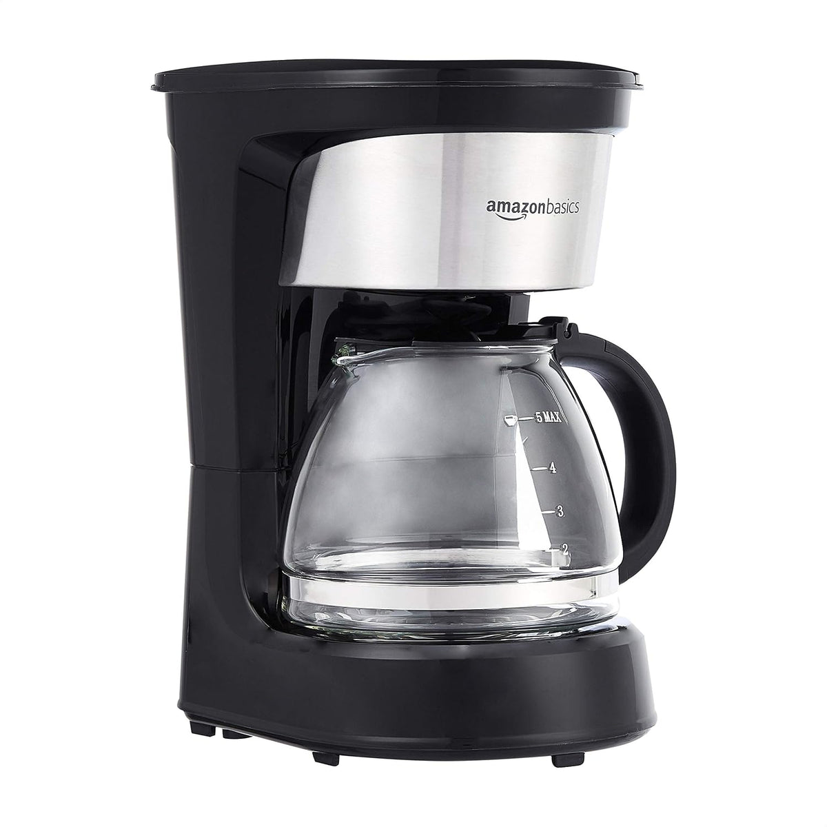 Amazon Basics 5 Cup Drip Coffee Maker with Glass Coffee Pot (0.8 Qt), Auto Shut-off, Auto Pause, Removable Filter Basket, Matte Black
