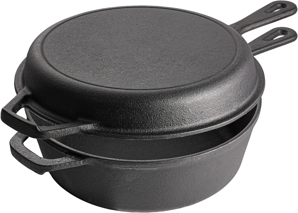 Vivicreate 2 in 1 Cast Iron Dutch Oven Pot with Skillet Lid Pre Seasoned Multi Cooker for Baking Frying Roasting Camping Compatible with All Stoves olla de hierro fundido sartén