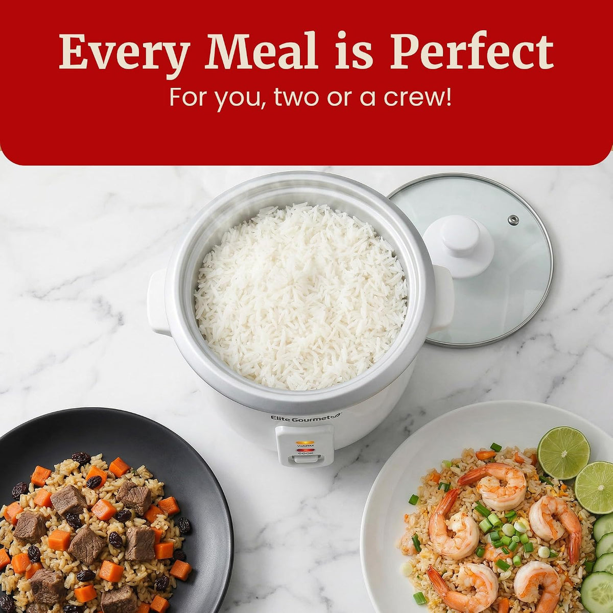 Elite Gourmet ERC-003X Rice Cooker, Keep Warm, White, 6 Cups Cooked | 3 Cups Uncooked - Also Makes Soups, Stews, Grains and Hot Cereals for Versatile One-Pot Meals