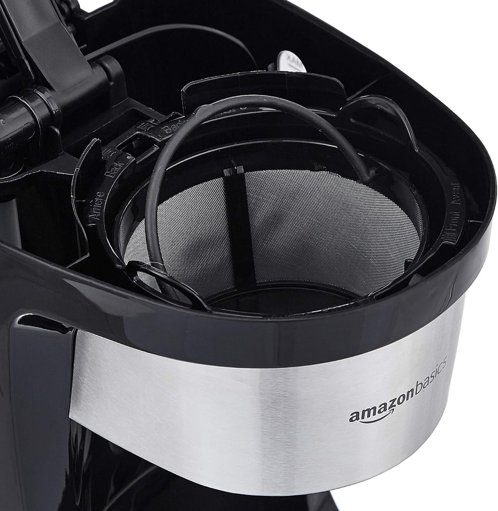 Amazon Basics 5 Cup Drip Coffee Maker with Glass Coffee Pot (0.8 Qt), Auto Shut-off, Auto Pause, Removable Filter Basket, Matte Black